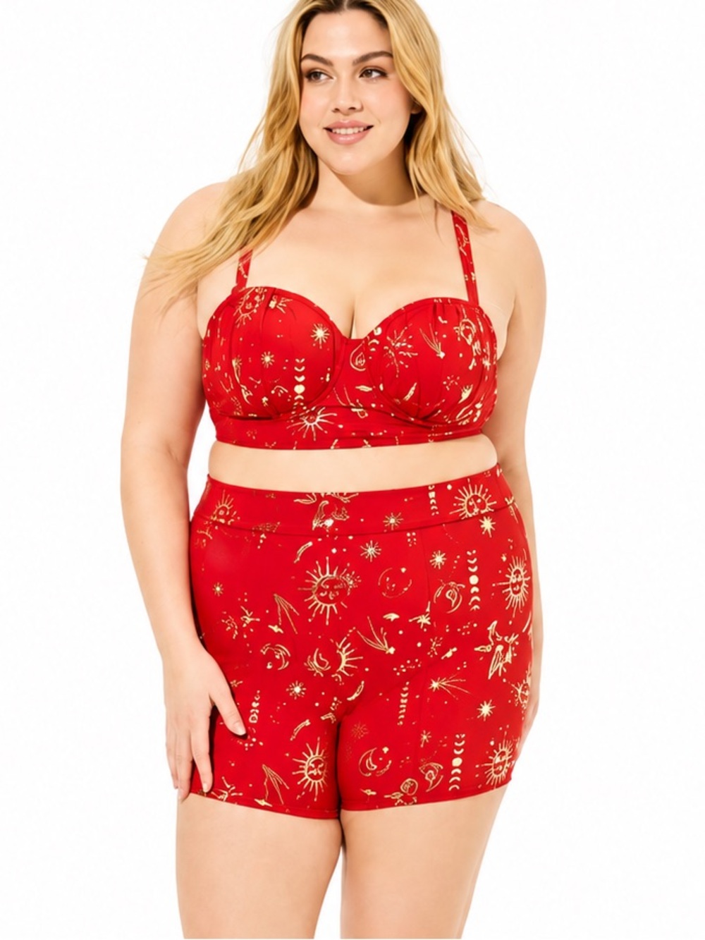 Torrid Red Gold Celestial Swim Bikini Top 0844 plus size 2X D/DD vintage